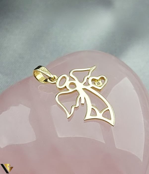 Pandantiv aur 14K, Cristal de zirconiu, inger, inderas, decupat, inimioara Greutate: 1.05 grame Lungime: 25 mm ( cu anou ) Latime: 16 mm Marcaj / titlu: "585" Locatie: Bacau Calea Republicii Tel: 0758108978 [2]