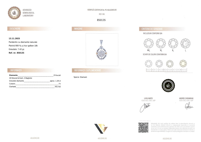 Pandantiv Aur 18k, Platina 900, Diamante 1.29 ct [4]