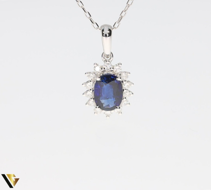Pandantiv Aur Alb 18k, Diamante 0.28 ct, Safir [2]