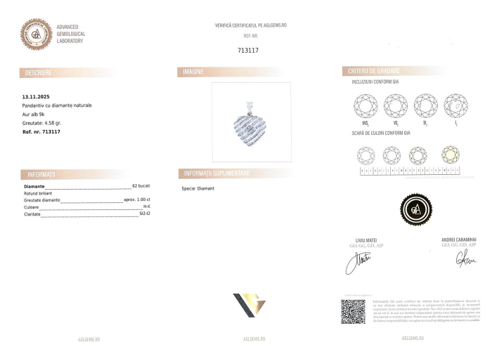 Pandantiv Aur Alb 9k, Diamante aprox. 1ct [4]