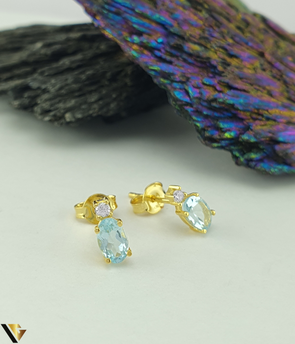 Set format din cercei, inel si lant cu pandantiv aur 9k, cubic zirconia si blue topaz [4]
