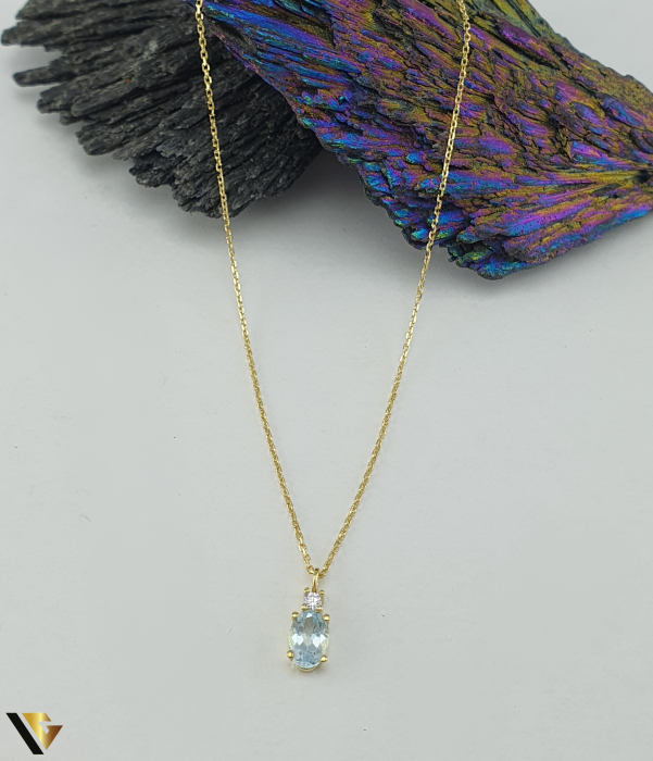 Set format din cercei, inel si lant cu pandantiv aur 9k, cubic zirconia si blue topaz [5]