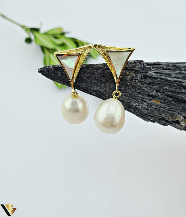 Set cercei si pandantiv aur 14k, cu perle naturale si sidef [3]