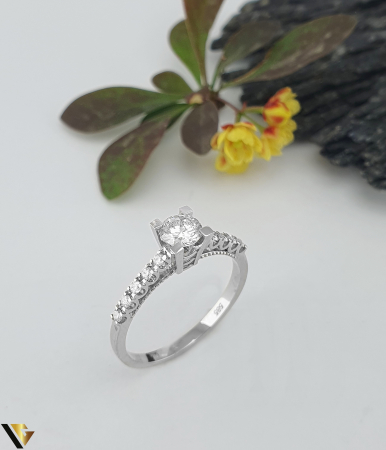 Inele cu diamante - Inel Logodna Aur Alb 14k, Diamante 0.53 ct