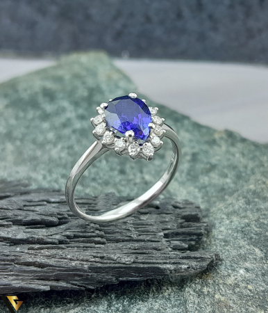 Inel Aur Alb 14k, Diamante 0.19ct in total, Safir [0]