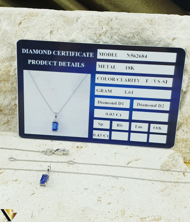 Lant cu Pandantiv Aur Alb 18k, Diamante 0.03 ct, Safir 0.43 ct [1]