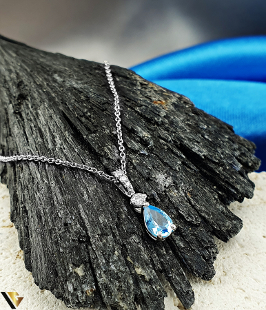 Coliere cu diamante - Colier Aur Alb 14k, Diamante si Topaz
