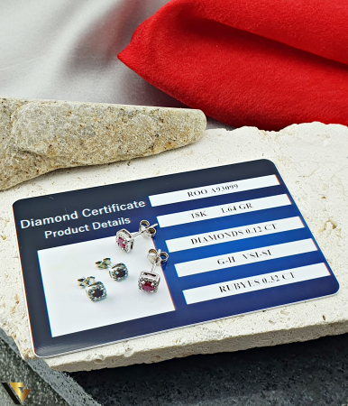 Cercei Aur Alb 18k, Diamante 0.12 ct in total si Rubine [2]