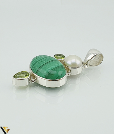 Pandantiv Argint 925, Peridot, Perla si Malachit, 4.16 grame [1]