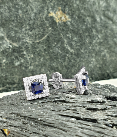 Cercei cu diamante - Cercei Aur Alb 14k, Diamante 0.20 ct, Safire
