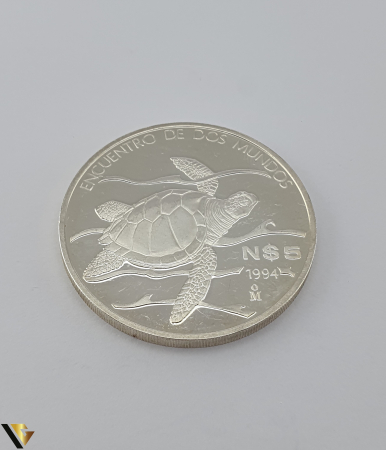 Monede argint straine - Moneda Argint, 5 Nuevos Pesos, Pacific Ridley Sea Turtle