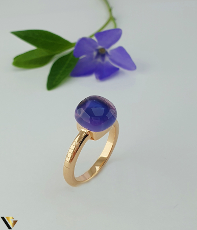 Inele cu diamante - Inel Bigli Mini Sweety din Aur 18K, Ametist, Lapis Lazuli si Diamant 0.02 ct