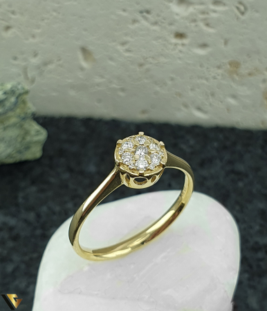 Inele cu diamante - Inel Aur 14k, Diamante 0.16 ct in total floare