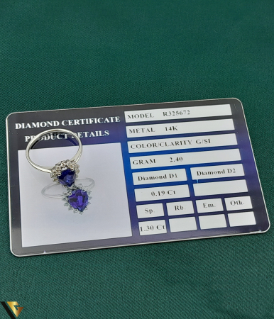 Inel Aur Alb 14k, Diamante 0.19ct in total, Safir [1]