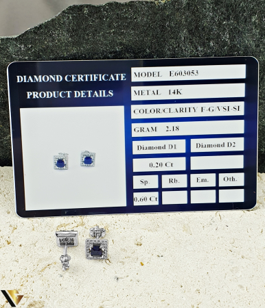 Cercei Aur Alb 14k, Diamante 0.20 ct, Safire [2]