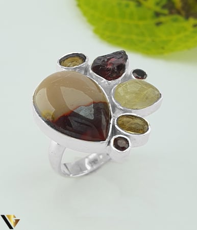 Inele din argint - Inel Argint 925, Jasp, Cuart, Granat