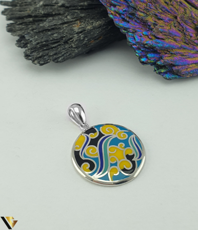 Set format din pandantiv, cercei si inel  argint 925, decorat cu email multicolor design abstract cu valuri inspirat din stilul celebrei picturi "Noapte instelata" de Vincent van Gogh [3]