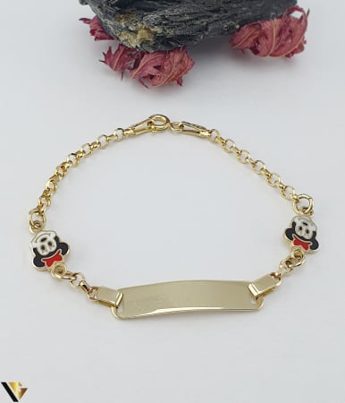 Bijuterii din aur - Bratara aur 14k, model cu placuta, design colorat cu elemente accentuate cu email