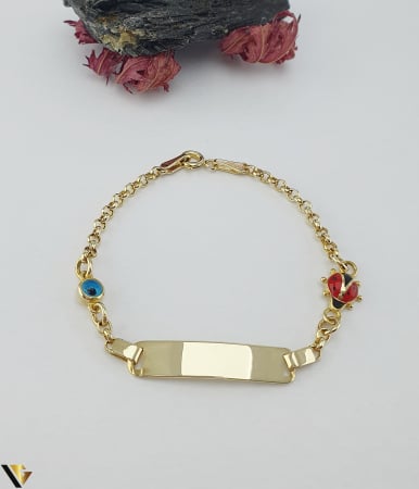 Bijuterii din aur - Bratara aur 14k, model cu placuta, design colorat cu elemente accentuate cu email
