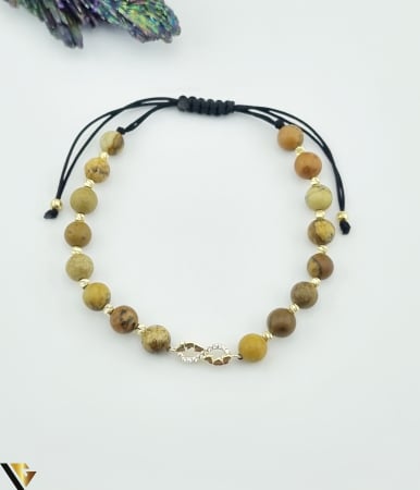 Bratari din aur - Bratara snur textil, Aur 14k Dimensiune pandantiv:11.40/5.06 mm Diametru bile aur:2.54 mm Marime: reglabila Sistem inchidere : nod glisant Locatie: HARLAU Tel: 0723353111