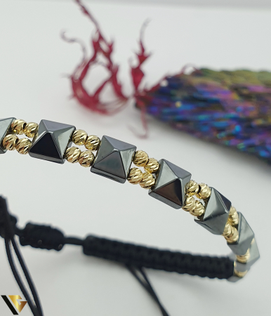 Bratara Snur Textil, Aur 14k, Hematit [1]