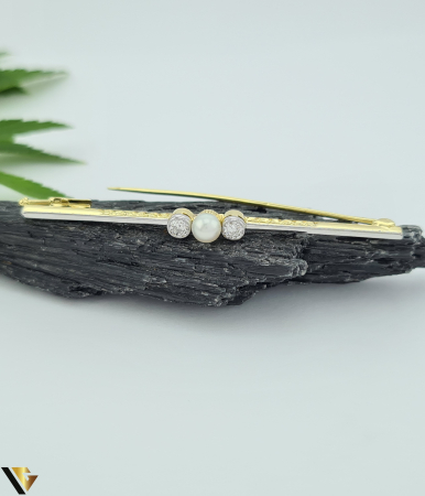 Bijuterii din aur - Brosa Aur 14K, Diamante 0.20 ct, Perla