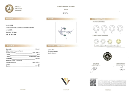 Brosa Aur Alb 18K, Smaralde, Diamante 0.63 ct 10.54g [3]