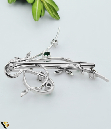 Brosa Aur Alb 18K, Smaralde, Diamante 0.61 ct 10.55g [1]