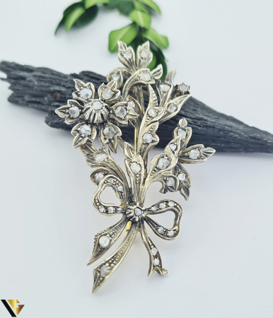 Brose din argint - Brosa Vintage Argint 925, Aur 18k, Diamante