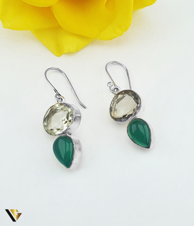 Cercei din argint - Cercei Argint 925, Green Jade, Cuart