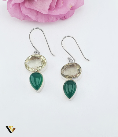 Bijuterii din argint - Cercei Argint 925, Green Jade, Cuart