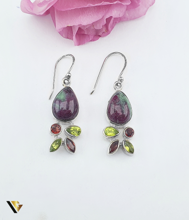 Bijuterii din argint - Cercei Argint 925,Ruby Zoisite, Peridot,Granat