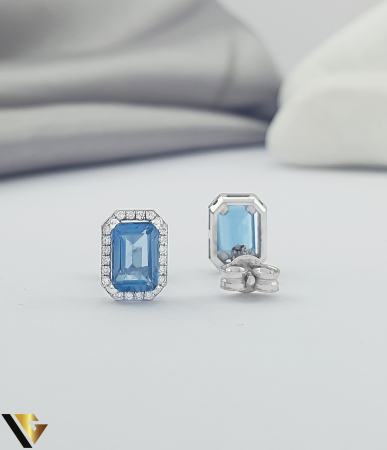 Cercei Aur 14k, Diamante 0.10 ct, Topaz [1]