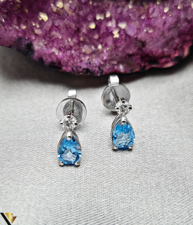 Cercei cu diamante - Cercei Aur 14k, Diamante 0.11 ct in total si Topaze, 1.65 grame