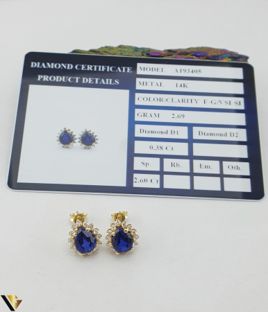 Cercei Aur 14k, Diamante 0.38 ct in total, Safire [2]