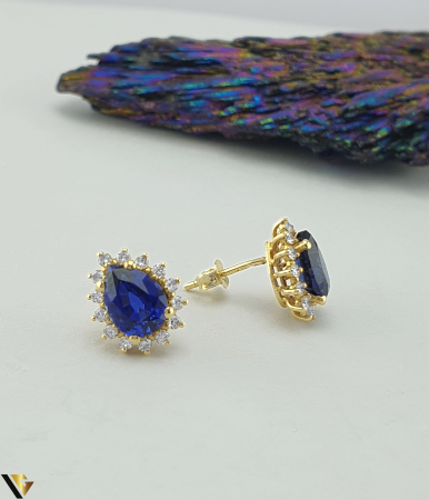 Cercei - Cercei Aur 14k, Diamante 0.38 ct in total, Safire