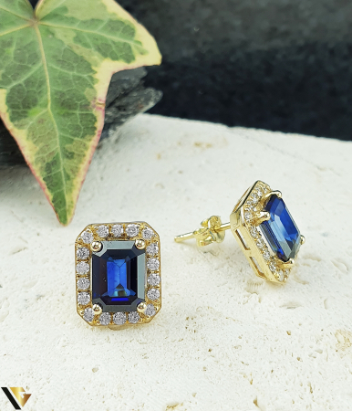 Cercei cu diamante - Cercei Aur 14k, Diamante 0.48 ct in total, Safire