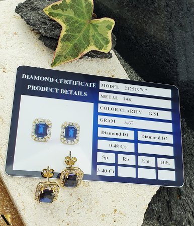 Cercei Aur 14k, Diamante 0.48 ct in total, Safire [2]