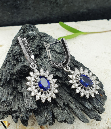Cercei cu diamante - Cercei Aur 14k, Diamante 1.05 ct in total, Safire