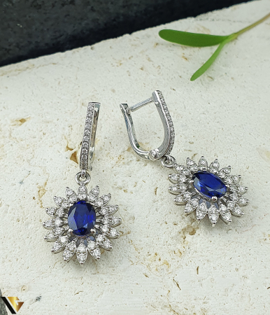 Cercei Aur 14k, Diamante 1.05 ct in total, Safire [2]