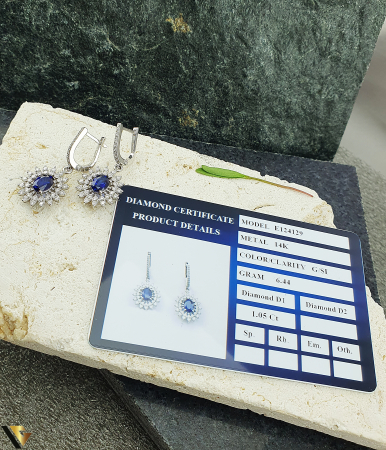 Cercei Aur 14k, Diamante 1.05 ct in total, Safire [3]