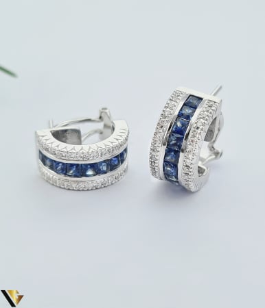 Cercei cu diamante - Cercei Aur 18k, Safire 1.80 ct, Diamante 0.58 ct