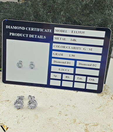 Cercei Aur Alb 14k, Diamante 0.16 ct in total [3]