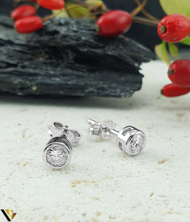 Cercei cu diamante - Cercei Aur Alb 14k, Diamante 0.24 ct in total