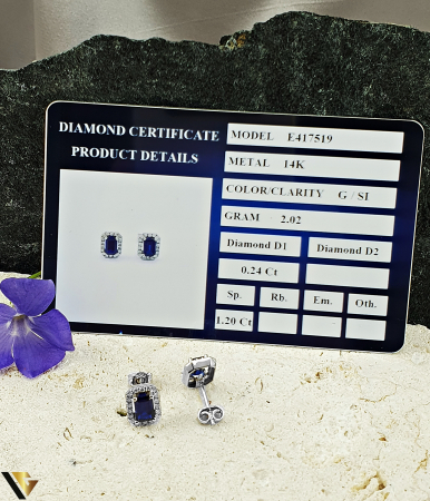 Cercei Aur Alb 14k, Diamante 0.24 ct in total, Safire [2]