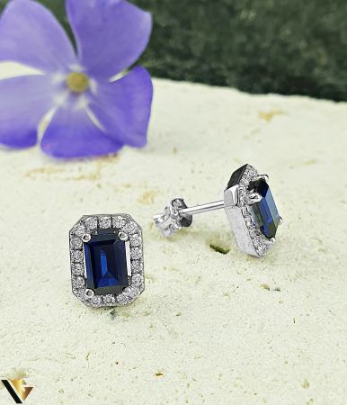 Cercei Aur Alb 14k, Diamante 0.24 ct in total, Safire [0]