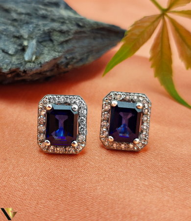 Cercei cu diamante - Cercei Aur Alb 14k, Diamante 0.48 CT, Safire