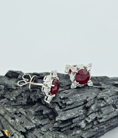 Bijuterii din aur - Cercei Aur Alb 18k, Diamante 0.48 ct si Rubine 1.52 ct