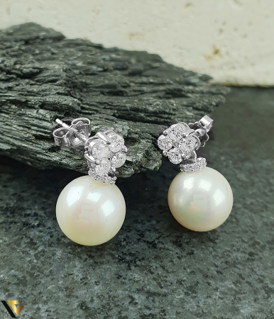 Cercei Aur Alb 18k, Perle, Diamante 0.64 ct [1]