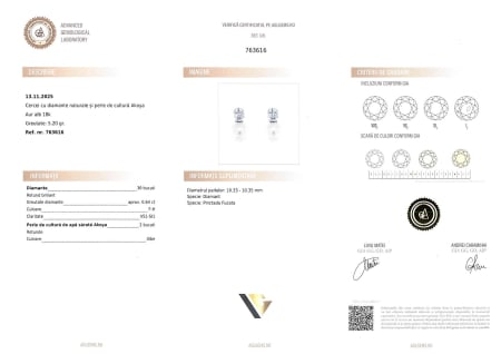 Cercei Aur Alb 18k, Perle, Diamante 0.64 ct [3]